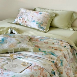 Light Luxury Green Floral Digital printing Quilts Bed Linen Queen King Lyocell Summer Quilt Bed Sheets Bedding Set