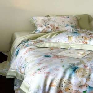 Light Luxury Green Floral Digital printing Quilts Bed Linen Queen King Lyocell Summer Quilt Bed Sheets Bedding Set