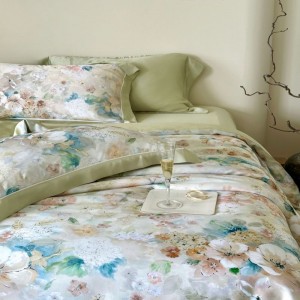 Light Luxury Green Floral Digital printing Quilts Bed Linen Queen King Lyocell Summer Quilt Bed Sheets Bedding Set