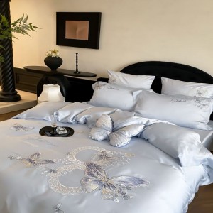 60s lyocell embroidery quilt cover bed sheets pillowcases light purple bedding set