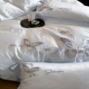 60s lyocell embroidery quilt cover bed sheets pillowcases light purple bedding set