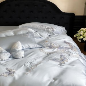 60s lyocell embroidery quilt cover bed sheets pillowcases light purple bedding set