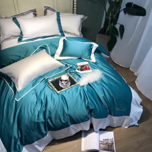 120S Egyptian Long Staple Cotton High Grade Embroidery Quilt Cover Green Bed Sheet Bedding Set