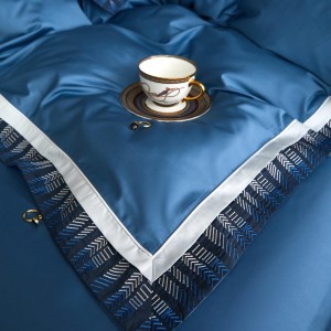 High-End blue patchwork comforter set 800TC cotton embroidery bedsheets queen king size coverlets with 2 soft pillowslips bedding set supplier