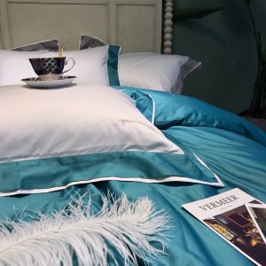 120S Egyptian Long Staple Cotton High Grade Embroidery Quilt Cover Green Bed Sheet Bedding Set
