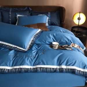 High-End blue patchwork comforter set 800TC cotton embroidery bedsheets queen king size coverlets with 2 soft pillowslips bedding set supplier
