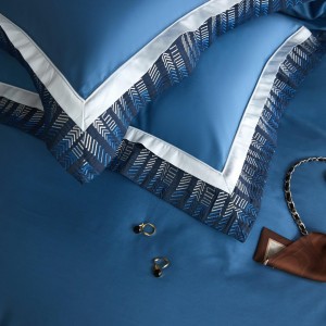 High-End blue patchwork comforter set 800TC cotton embroidery bedsheets queen king size coverlets with 2 soft pillowslips bedding set supplier
