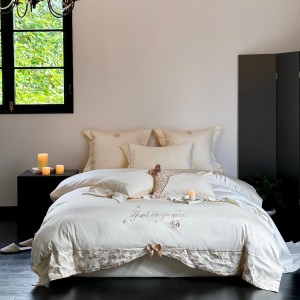 Hot-selling Australia cotton 4-pieces textile leaves embroidery 2m/2.2m bedsheet flat sheets 1.8m white quilt cover premium bedding set manufacture