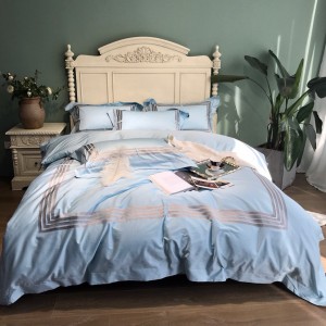 500TC Egyptian Long Staple Cotton Embroidery Blue Bedding Set