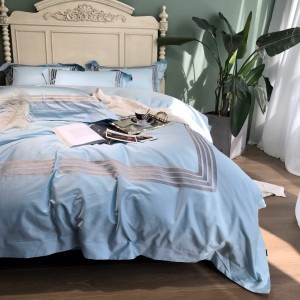 500TC Egyptian Long Staple Cotton Embroidery Blue Bedding Set
