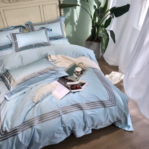 500TC Egyptian Long Staple Cotton Embroidery Blue Bedding Set