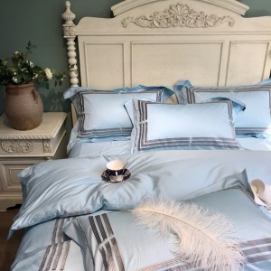 500TC Egyptian Long Staple Cotton Embroidery Blue Bedding Set
