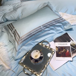 500TC Egyptian Long Staple Cotton Embroidery Blue Bedding Set