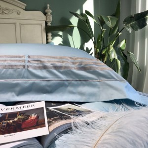 500TC Egyptian Long Staple Cotton Embroidery Blue Bedding Set