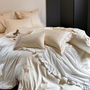 Hot-selling Australia cotton 4-pieces textile leaves embroidery 2m/2.2m bedsheet flat sheets 1.8m white quilt cover premium bedding set manufacture
