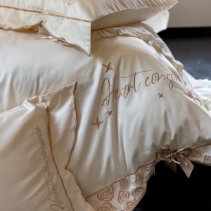 Hot-selling Australia cotton 4-pieces textile leaves embroidery 2m/2.2m bedsheet flat sheets 1.8m white quilt cover premium bedding set manufacture