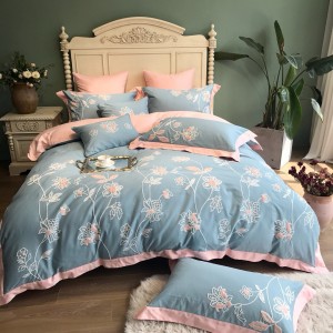 80S Egyptian Long Staple Bedding Set With Embroidery Printing Duvet Cover Brushed Bed Sheets Bedding Set