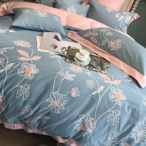 80S Egyptian Long Staple Bedding Set With Embroidery Printing Duvet Cover Brushed Bed Sheets Bedding Set