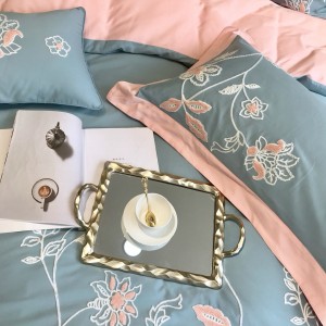 80S Egyptian Long Staple Bedding Set With Embroidery Printing Duvet Cover Brushed Bed Sheets Bedding Set