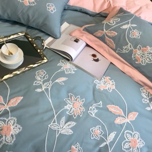 80S Egyptian Long Staple Bedding Set With Embroidery Printing Duvet Cover Brushed Bed Sheets Bedding Set