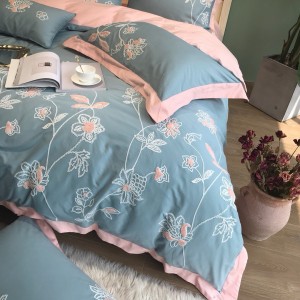 80S Egyptian Long Staple Bedding Set With Embroidery Printing Duvet Cover Brushed Bed Sheets Bedding Set