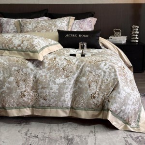 High-quality satin cotton colored bed sheets exquisite single size  printing quilt cover home textile bedding set manufacture