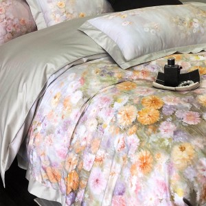 Elegant design pink full size digital printing adult pillowcases luxury 100S long staple cotton sateen comforter cover bedding set supplier