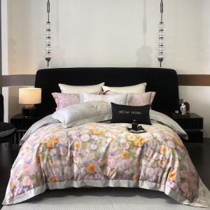 Elegant design pink full size digital printing adult pillowcases luxury 100S long staple cotton sateen comforter cover bedding set supplier