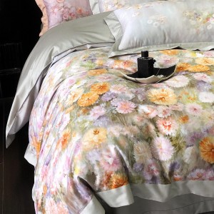 Elegant design pink full size digital printing adult pillowcases luxury 100S long staple cotton sateen comforter cover bedding set supplier
