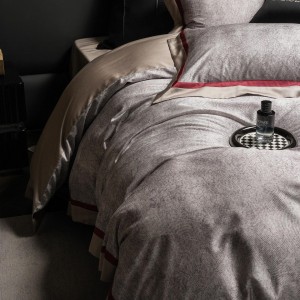 High-quality grey satin lyocell cotton colored bed sheets exquisite single size jacquard quilt cover home textile bedding set manufacture