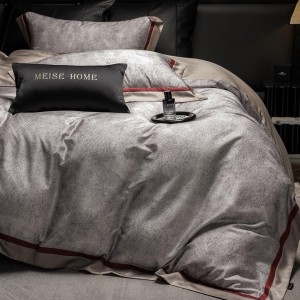 High-quality grey satin lyocell cotton colored bed sheets exquisite single size jacquard quilt cover home textile bedding set manufacture