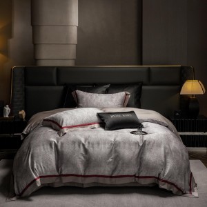 High-quality grey satin lyocell cotton colored bed sheets exquisite single size jacquard quilt cover home textile bedding set manufacture