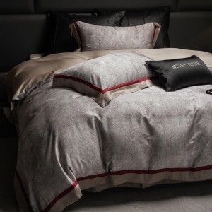 High-quality grey satin lyocell cotton colored bed sheets exquisite single size jacquard quilt cover home textile bedding set manufacture
