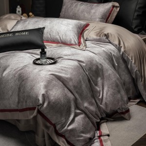 High-quality grey satin lyocell cotton colored bed sheets exquisite single size jacquard quilt cover home textile bedding set manufacture