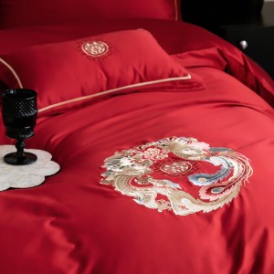 Pastoral style red embroidery home textile 100S cotton bed linen red duvet quilt comforter cover bedding set wholesaler