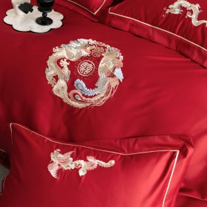 Pastoral style red embroidery home textile 100S cotton bed linen red duvet quilt comforter cover bedding set wholesaler