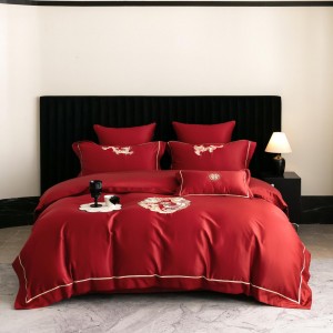 Pastoral style red embroidery home textile 100S cotton bed linen red duvet quilt comforter cover bedding set wholesaler