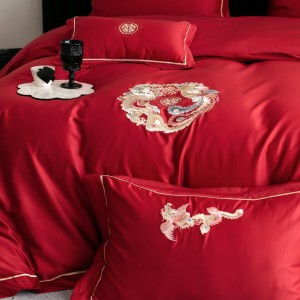 Pastoral style red embroidery home textile 100S cotton bed linen red duvet quilt comforter cover bedding set wholesaler