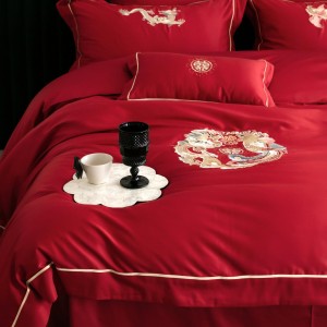 Pastoral style red embroidery home textile 100S cotton bed linen red duvet quilt comforter cover bedding set wholesaler