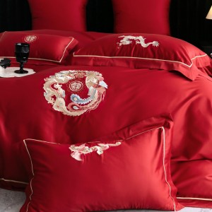 Pastoral style red embroidery home textile 100S cotton bed linen red duvet quilt comforter cover bedding set wholesaler