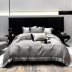 Hot selling grey sateen lyocell cotton 4-pieces textile jacquard coverlets home textiles bedsheets simple style bed linen bedding set wholesaler