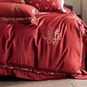 Wholesale high-quality 100S long staple cotton red embroidery duvet cover warm red bed sheet 4piece home textile bedding set supplier