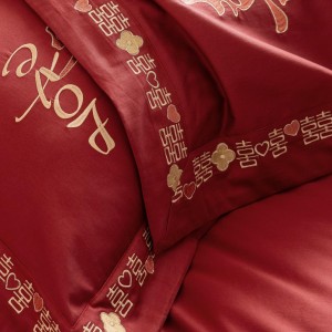 Wholesale high-quality 100S long staple cotton red embroidery duvet cover warm red bed sheet 4piece home textile bedding set supplier