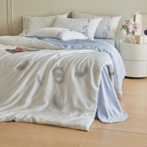 Premium lyocell home textile queen size comforter duvet cover blue bed linen embroidery bedding set manufacture