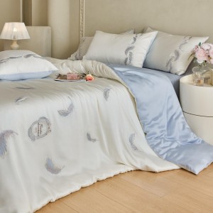 Premium lyocell home textile queen size comforter duvet cover blue bed linen embroidery bedding set manufacture