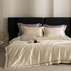 Hot selling lyocell cotton 4-pieces textile ODM/OEM coverlets jacquard bedsheets simple style beige bed linen bedding set wholesaler