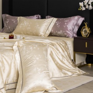 Hot selling lyocell cotton 4-pieces textile ODM/OEM coverlets jacquard bedsheets simple style beige bed linen bedding set wholesaler