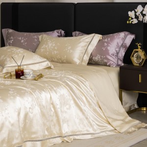 Hot selling lyocell cotton 4-pieces textile ODM/OEM coverlets jacquard bedsheets simple style beige bed linen bedding set wholesaler