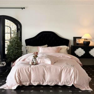 100s long staple cotton jacquard embroidery duvet cover 100% cotton bed sheets pink bedding set