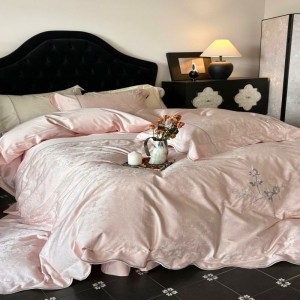 100s long staple cotton jacquard embroidery duvet cover 100% cotton bed sheets pink bedding set